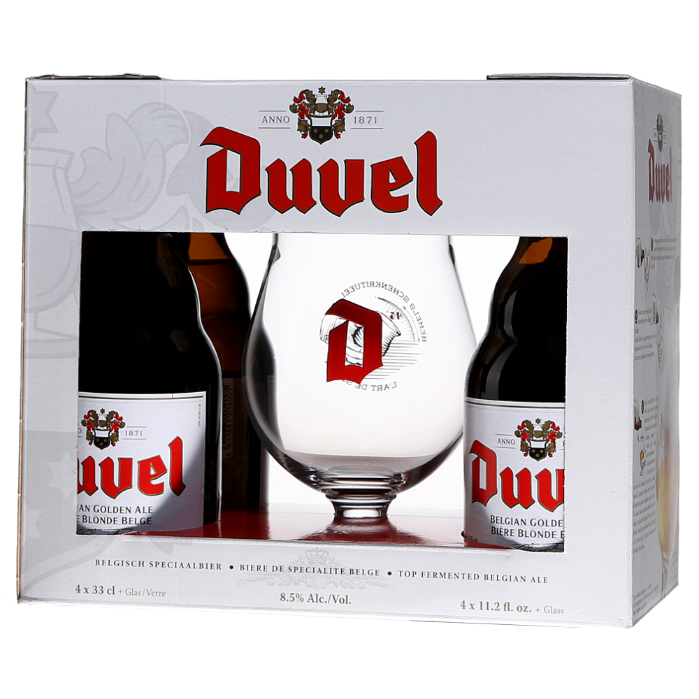 Duvel Gift Pack (4x 330ml Bottles & 1 Glass)